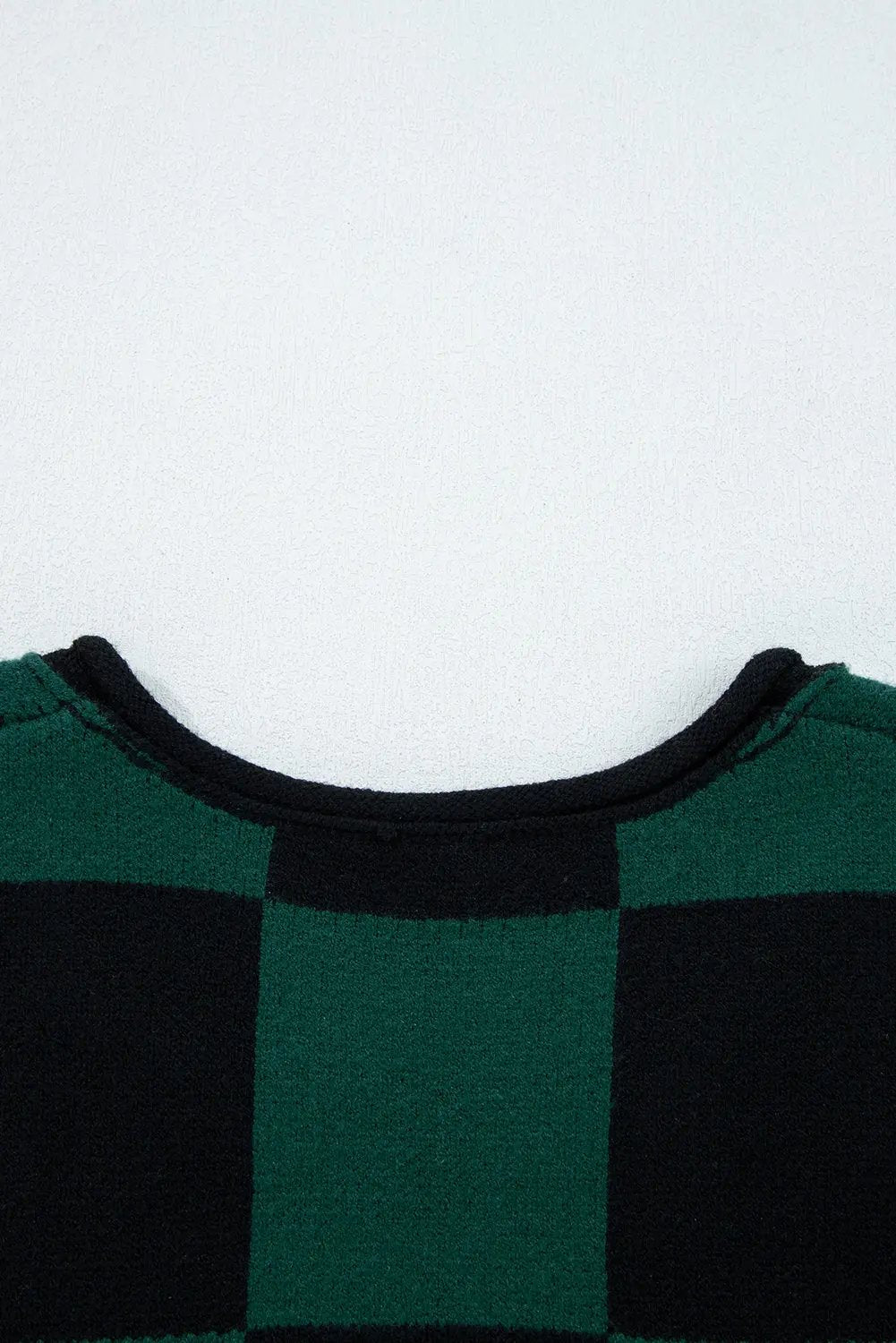 Premium Green Checked Notched Neckline Drop Shoulder Knit Sweater Dear-Lover Dropshipping